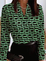 V Neck Geometric Print Long Sleeve T Shirt Womens Fashion Casual Style Comfortable Fabric Wholes