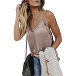 Summer Womens V Neck Cami Top Ruffled Hem Backless Design European Style Casual Wear for Warm We