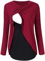 Maternity Nursing Top Casual Long Sleeve T Shirt with Side Pleats Comfortable for Breastfeeding