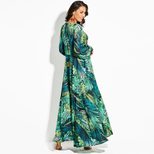 Floral Print Maxi Dress Lantern Sleeves Sexy V Neck Leaf Pattern Spring Summer Fashion Wholesale