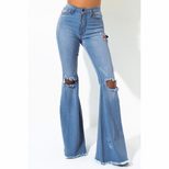 High Waist Ripped Flare Jeans for Women Slim Fit with Frayed Hem Casual Streetwear