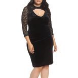 Velvet Evening Dress for Women Lace High Neck Hollow Out Three Quarter Sleeve Bodycon Plus Size