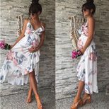 Loose Fit Watercolor Print Deep V Neck Ruffle Strap Maternity Dress for Summer Casual Wear Wholesale