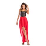 Chiffon Spliced Maxi Dress Sleeveless Waist Exposing Elegant Design Spring Summer Fashion for Wo