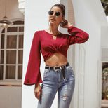 Womens Flare Sleeve Round Neck T Shirt Elegant Design Comfortable Fabric Versatile Style Perfect