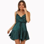 Satin Polka Dot Maxi Dress High Waist Backless Spaghetti Straps Elegant Evening Wear OEM Availab