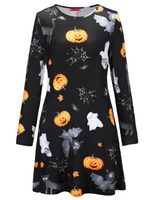Womens Long Sleeve Christmas Dress with Skull Pumpkin Print Casual Autumn Winter Style in Multiple Sizes