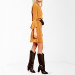 Vintage Knit Dress for Women Round Neck Flared Sleeve Autumn Winter Casual Wear