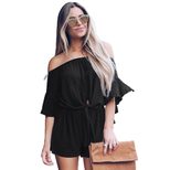 Womens Casual Jumpsuit Solid Color Chiffon Fabric Off Shoulder Design Summer Wear
