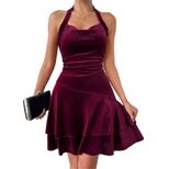 Velvet Halter Mini Dress Sexy Elegant Party Wear Autumn Winter Collection Wholesale Available