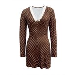 V Neck Lace Trim Polka Dot Bodycon Mini Dress Long Sleeve Slim Fit Autumn Winter Style Wholesale