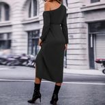 Long Sleeve Off Shoulder Dress Sexy Split Design Waist Cinching Elegant Style Perfect for Autumn