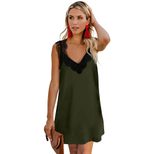 Lace Loose Knee Length Dress V Neck Sleeveless Mini Style Casual Summer Wear Wholesale Available