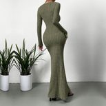 Elegant Long Sleeve Square Neck Dress Slim Fit Ankle Length Autumn Winter Perfect for Formal Occ