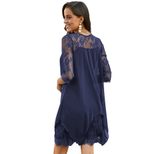 Spring Womens Dress Solid Color Lace Panel Round Neck Three Quarter Sleeve Asymmetrical Hem Form