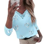 Heart Print V Neck Long Sleeve T Shirt for Women Summer Collection Casual Wear Ready to Ship Who
