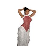 Summer Womens Dress Sleeveless Backless Fringe Sheer Color Block Trendy Style for Parties and Ev