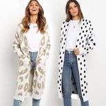 Long Sleeve Knitted Cardigan Mid Length Leopard Print Cozy Fabric Fall Winter Fashion for Women Wholesale Availa