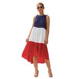 Colorful Summer Womens Patchwork Dress Casual Fit Short Sleeve Round Neck Lightweight Fabric