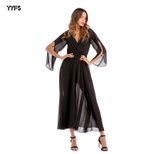 Womens Chiffon Maxi Dress Deep V Neck Color Block Flowy Design Spring Summer Fashion Wholesale A