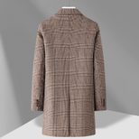 Mens Mid Length Plaid Wool Blend Overcoat Thickened Warm Stylish Perfect for Autumn and Winter W