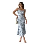 Summer Floral Print Maxi Dress for Women Sweet Slim Fit Spaghetti Straps Elegant Casual Wear Who