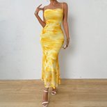 Sexy Floral Print High Waist Bodycon Maxi Dress Sleeveless Strapless Comfortable Fabric Perfect