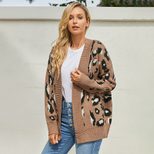 Womens Long Cardigan Sweater Winter Loose Fit Leopard Print Knitted Fabric Casual Wear Wholesale