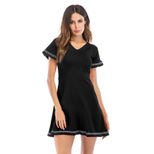 Vintage A Line Dress V Neck Back Tie Short Sleeve Waist Cinching Casual Wear for Women Wholesale