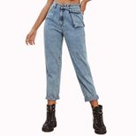 High Waisted Denim Cargo Pants Stylish Versatile Pocketed Design Casual Wear for Women Ready to