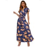 Bohemian Floral Maxi Dress for Women V Neck Tie Detail Lightweight Summer Fabric