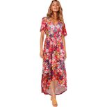 Womens Floral Maxi Dress Short Sleeve V Neck High Waist Elegant Casual Wear customizable