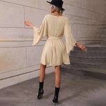 Womens Long Sleeve Dress Round Neck Elastic Waist A Line Skirt Elegant Style for Casual Occasion