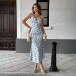 Summer Floral Print Maxi Dress for Women Sweet Slim Fit Spaghetti Straps Elegant Casual Wear Who