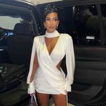Long Sleeve Bodycon Dress Hollow Out Design Deep V Neck Waist Cutout Autumn Winter Fashion OEM A