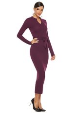 Knit Sweater Dress for Women Long Sleeve Slim Fit with Stand Collar Autumn Winter Casual Wear