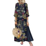 Fashionable Womens Dress Short Sleeve Round Neck Cotton Linen Blend Floral Print Casual Wear