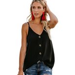 Womens Summer Sleeveless V Neck Tank Top European Style Button Detail Backless Design Casual Wea