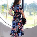 Womens Casual Loose Fit V Neck Short Sleeve Floral Ruffle Tie Dress Stylish Summer Fashion Avail