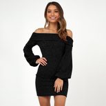 Long Sleeve Bodycon Dress Off Shoulder Neckline Slim Fit Available in 4 Colors Winter Fashion Wh