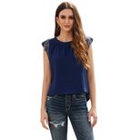 European Style V Neck Short Sleeve Lace Print Reversible Top Loose Fit Solid Color Versatile Wea