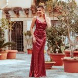 Womens Sequin Evening Gown V Neck Sleeveless Long Length Elegant Party Dress for Special Occasio