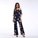 Floral Off Shoulder Short Sleeve Jumpsuit Chiffon Fabric Elegant Design Spring Summer Wear Whole