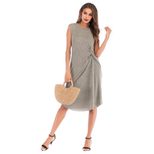 Womens Summer Dress Solid Color Simple Design Knot Detail Midi Length Asymmetrical Hem Perfect f