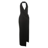 Backless Deep V Neck Maxi Dress Halter Neck High Slit Elegant Style Perfect for Evening Events W