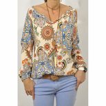 Vintage Floral Print Womens Loose Fit V Neck Long Sleeve Top Autumn Style Casual Wear Wholesale
