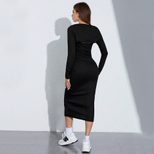 Chic Two Piece Dress Set Strapless Long Sleeve Bodycon Midi Skirt with Slit Fall Winter Fashion