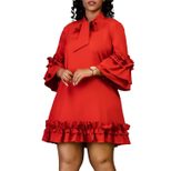 Plus Size Casual Dress Ruffled Sleeve Tie Waist Solid Color Comfortable Everyday Wear Wholesale