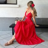 Sexy Red V Neck Maxi Dress Womens Spring Summer Fashion Elegant A Line Silhouette Wholesale Avai