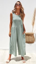 Womens Casual Jumpsuit Solid Color Comfortable Fit Sleeveless Design for Everyday Wear